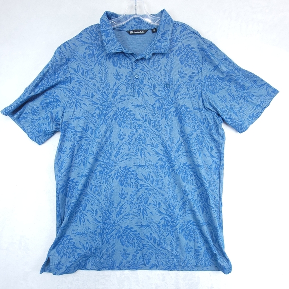Travis Mathew Polo Shirt Mens XXL Blue Floral Golf Performance Short Sleeve - Picture 1 of 7